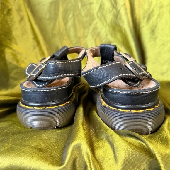 Vintage Dr. Martens Black Leather Platform Fisherman Sandals Made In England - Picture 5 of 10